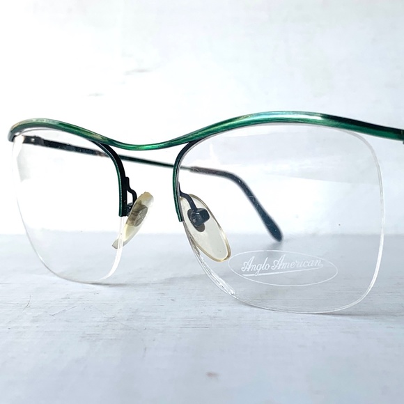 Semi Rimless Anglo American Eyewear MOD M63 Metallic Green 80's Vintage Unisex - Picture 3 of 13